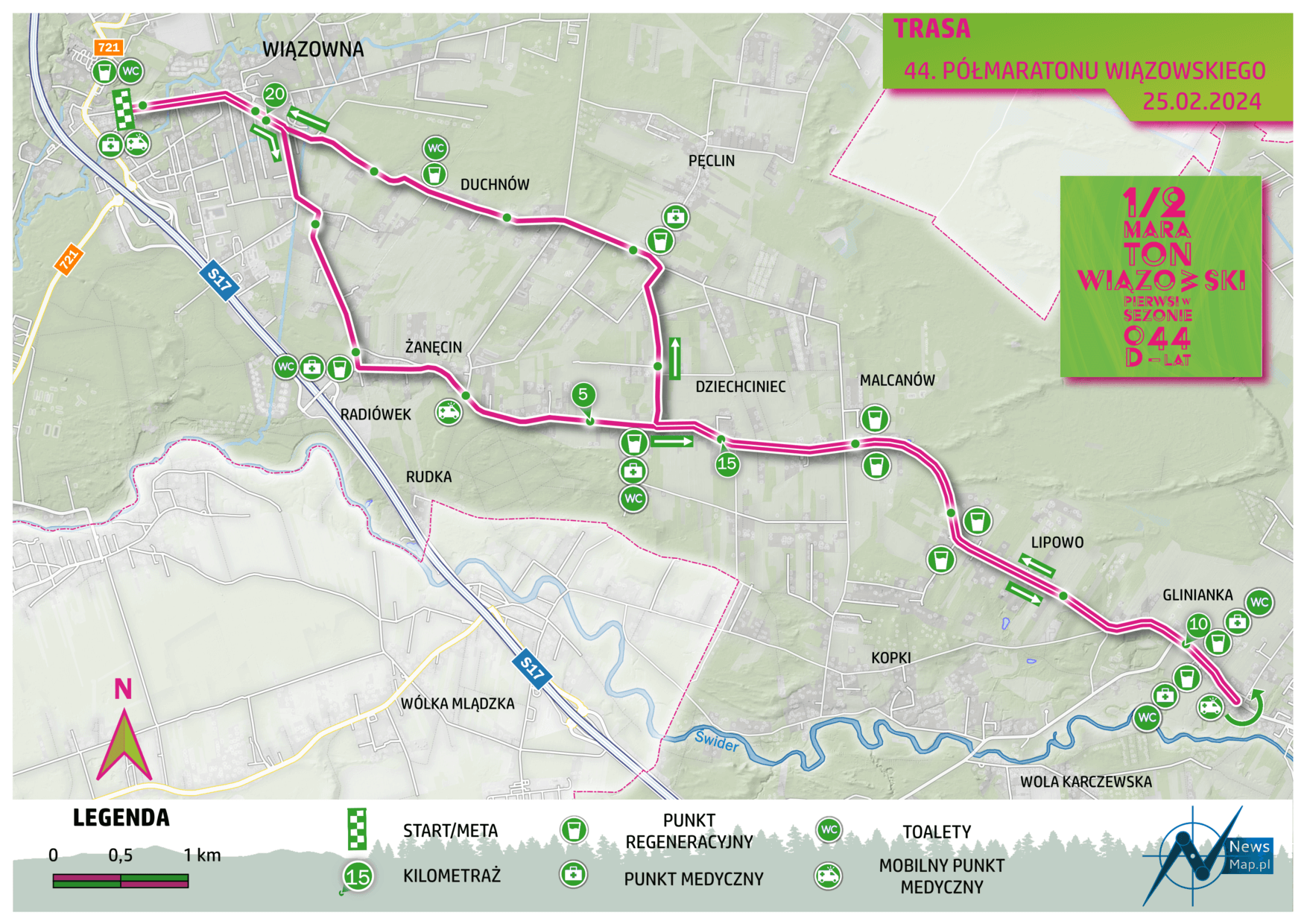 map biegu maratonu wiązowkiego